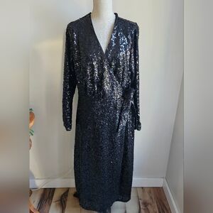 H&M Elegant Black Sequin Long Sleeve Dress